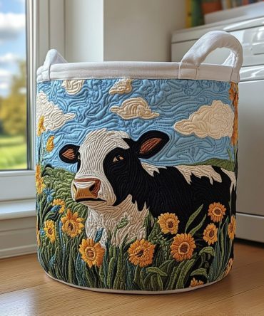Golden Cow Quilted Laundry Hamper — Large Decorative Fabric Basket, Collapsible & Portable With Reinforced Handles For Home Storage