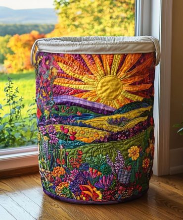 Golden Dawn Quilted Laundry Hamper — Sunlit Collapsible Fabric Basket With Handles , Durable Washable Storage For Laundry & Linens