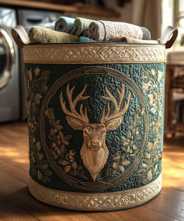 Golden Deer Quilted Laundry Hamper – Elegant Metallic Accent, Foldable Large Linen Basket With Reinforced Handles And Washable Liner