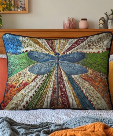 Golden Dragonfly Quilted Pillow Cover — Elegant Metallic Toned Decorative Case For Bed, Sofa & Accent Styling With Durable Finish