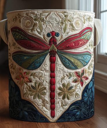 Golden Dragonfly Quilted Laundry Hamper – Elegant Dragonfly Motif, Foldable Luxe Storage With Handles, Machine-Washable For Bedroom & Gift
