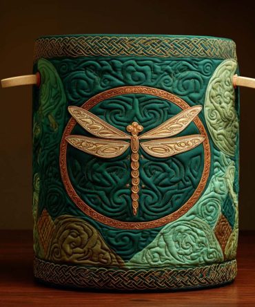 Golden Dragonfly Quilted Laundry Hamper - Elegant Gold Dragonfly Design Foldable Fabric Basket, Sturdy & Machine Friendly
