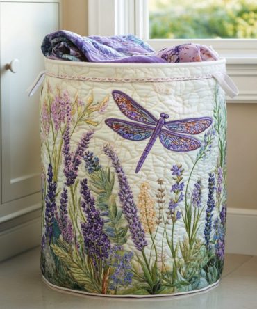 Golden Dragonfly Quilted Laundry Hamper — Elegant Gold Accent Fabric Basket, Collapsible Decorative Laundry Storage For Home