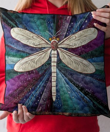 Dragonfly Gold Quilted Pillowcase - Elegant Shimmer Throw Pillow Cover For Bedroom, Luxury Accent, Gift-Ready