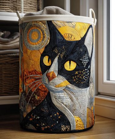 Golden Gaze Quilted Laundry Hamper — Foldable Elegant Fabric Laundry Basket With Comfortable Handles For Home