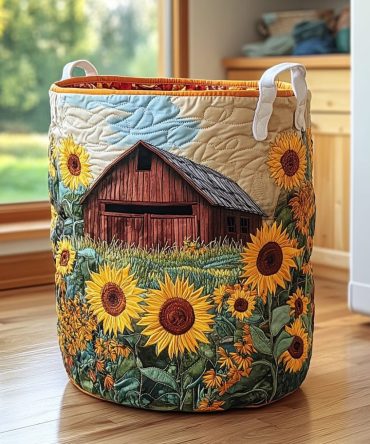 Golden Harvest Quilted Laundry Hamper — Warm Autumn Toned Fabric Basket, Collapsible Laundry Storage With Durable Handles