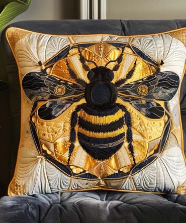 Golden Hive Luxe Quilted Pillowcase Cover — Glam Decorative Pillow Sham, Soft Cotton-Blend, Metallic Accents & Easy-Care