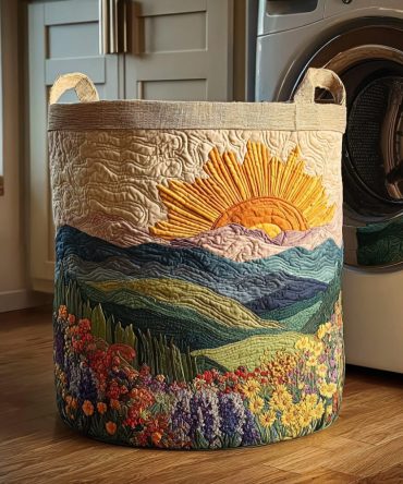 Golden Horizon Quilted Laundry Hamper – Elegant Sun-Kissed Fabric Basket For Chic Home Storage, Foldable With Reinforced Handles