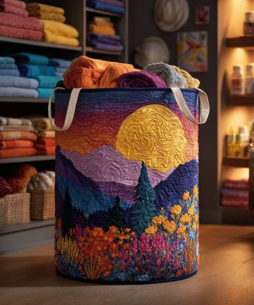 Golden Horizon Quilted Fabric Laundry Hamper — Luxury Foldable Storage Basket For Bedroom, Bathroom & Closet Organization