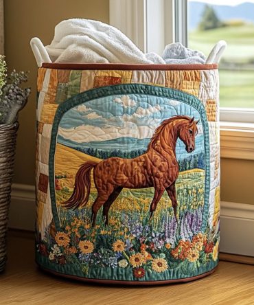 Golden Horse Quilted Laundry Hamper — Luxurious Foldable Laundry Basket With Quilted Design, Large Capacity & Reinforced Handles For Easy Transport