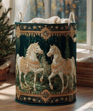 Premium Golden Horse Quilted Laundry Hamper – Collapsible Large Fabric Basket With Reinforced Handles & Luxurious Metallic Equestrian Accent