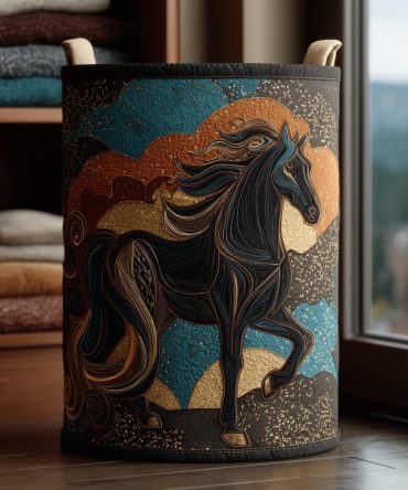 Golden Horse Quilted Laundry Hamper — Equestrian Print Collapsible Basket With Durable Handles For Chic Stable-Inspired Bedroom & Closet Storage
