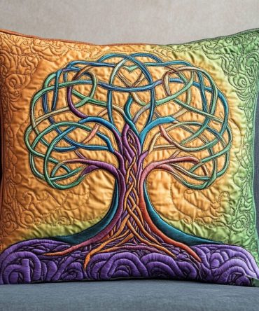 Golden Knot Tree Quilted Throw Pillow Cover — Luxe Decorative Accent Cushion Sham With Warm Metallic Tones For Sophisticated Living Rooms