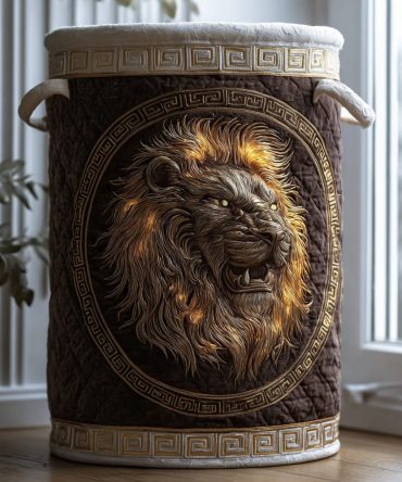 Golden Mane Quilted Laundry Hamper — Luxe Animal-Inspired Foldable Storage Basket, Durable Cotton Organizer For Bedroom & Closet With Reinforced Handles