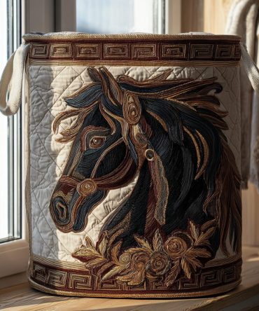 Golden Mane Quilted Laundry Hamper - Luxurious Horse-Inspired Foldable Laundry Basket With Quilted Fabric & Carry Handles