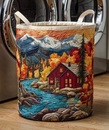Golden Maple Cabin Quilted Hamper — Large Collapsible Laundry Basket With Handles , Rustic Cotton-Blend Home Storage Organizer