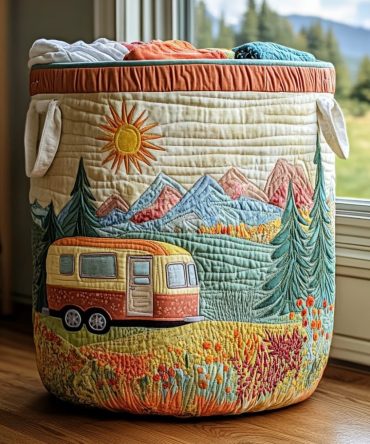 Golden Meadow Quilted Laundry Hamper - Elegant Floral Fabric Basket, Foldable Home Storage For Clothes, Throws & Toys