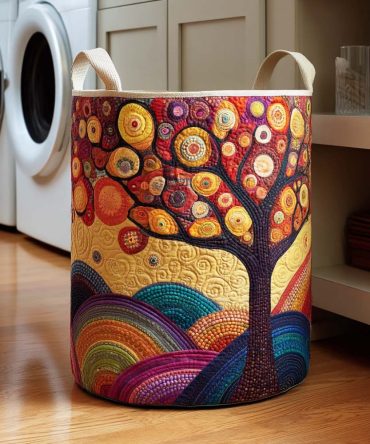 Golden Meadow Quilted Foldable Laundry Hamper — Elegant Floral Decorative Basket, Spacious Design With Reinforced Handles