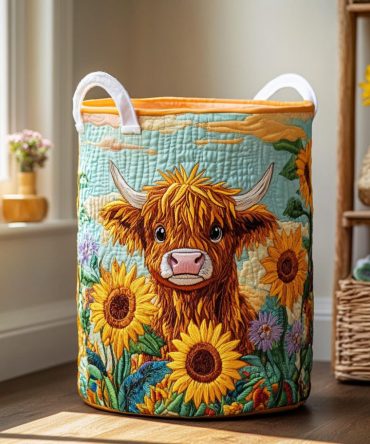 Golden Meadow Quilted Storage Hamper — Spacious Collapsible Laundry Basket With Floral Meadow Print For Elegant Bedroom & Bathroom Organization
