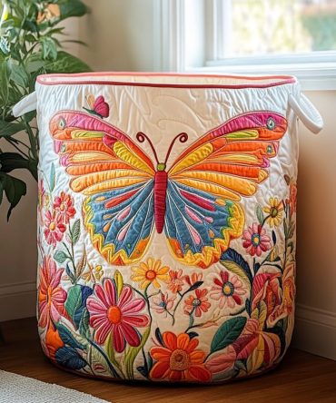 Golden Monarch Quilted Laundry Hamper — Elegant Metallic Motif Foldable Storage Basket With Durable Handles For Home & Dorm