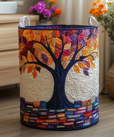 Golden Night Owl Tree Quilted Hamper — Premium Foldable Laundry Basket, Large Fabric Storage Bin With Handles & Easy-Care Liner