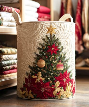 Golden Noel Holiday Laundry Hamper - Quilted Metallic Noel Clothes Organizer With Handles, Elegant Gift-Ready Storage