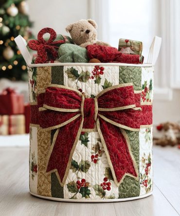 Luxury Quilted Laundry Hamper - Golden Noel Decorative Fabric Basket With Handles , Spacious, Durable & Stylish Laundry Organizer
