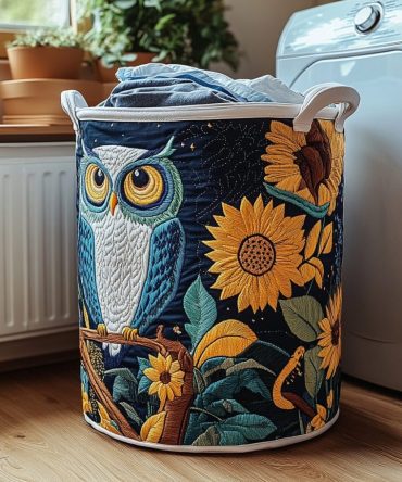 Golden Owl Quilted Laundry Hamper — Charming Foldable Fabric Laundry Basket With Handles For Kids' Rooms, Nursery & Cozy Bedrooms