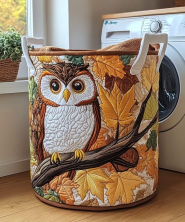 Golden Owl Quilted Laundry Hamper — Luxe Cotton Basket With Durable Handles, Collapsible Decorative Storage For Home & Nursery