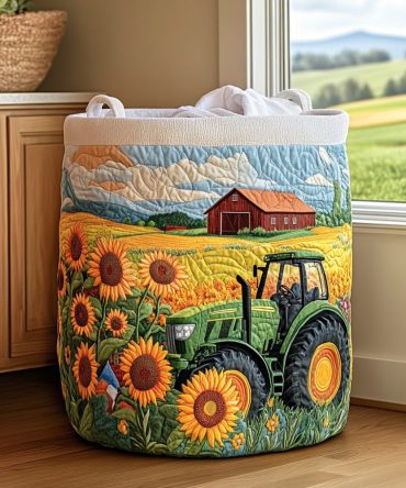 Golden Pastures Quilted Laundry Basket — Luxe Quilted Cotton Hamper With Strong Handles, Spacious Capacity & Easy Foldaway Storage For Home