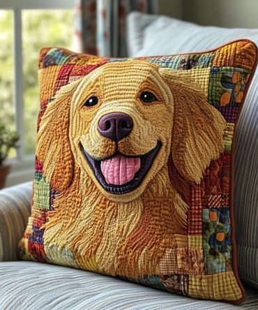 Golden Paws Quilted Accent Pillow Cover — Elegant Canine Paw Pattern Decorative Pillowcase For Pet-Friendly Rooms
