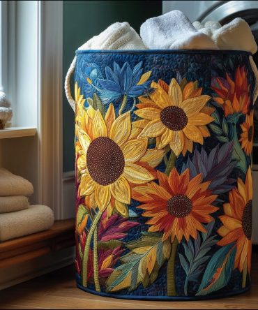 Stylish Golden Petal Quilted Fabric Hamper - Large Collapsible Laundry Basket For Home, Durable Decorative Storage