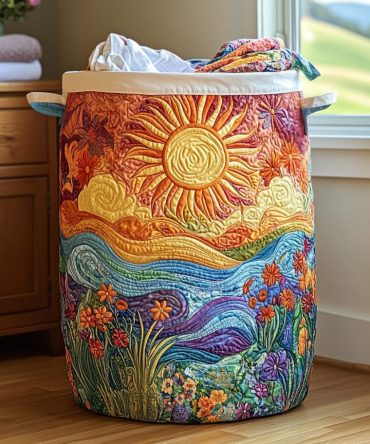 Golden Petals Quilted Laundry Hamper — Elegant Foldable Laundry Basket With Quilted Floral Exterior, Spacious Interior & Comfortable Handles