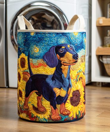 Golden Pup Bloom Quilted Laundry Hamper - Delightful Puppy Floral Print Foldable Fabric Laundry Basket, Durable & Easy-Care