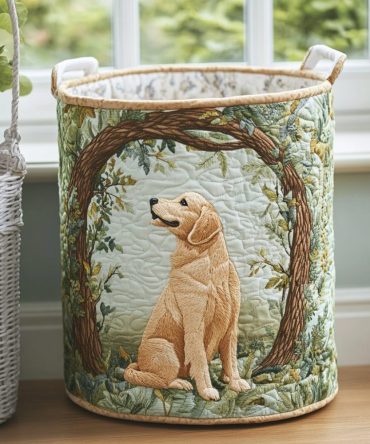 Golden Retriever Bliss Quilted Laundry Hamper — Charming Foldable Laundry Basket With Quilted Finish, Large Capacity & Reinforced Handles For Ease