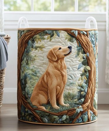 Golden Retriever Field Quilted Hamper — Charming Dog-Themed Foldable Laundry Basket With Handles For Pet Lovers & Home Storage
