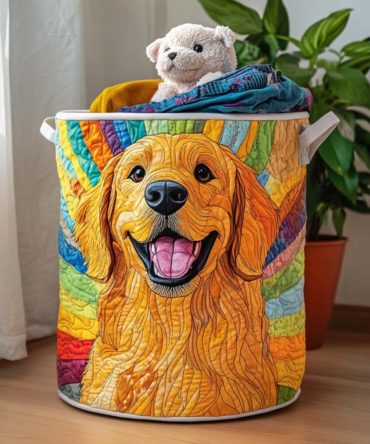 Golden Retriever Life Quilted Hamper – Heartfelt Dog-Themed Laundry Basket, Soft Padded Fabric, Collapsible & Machine-Washable