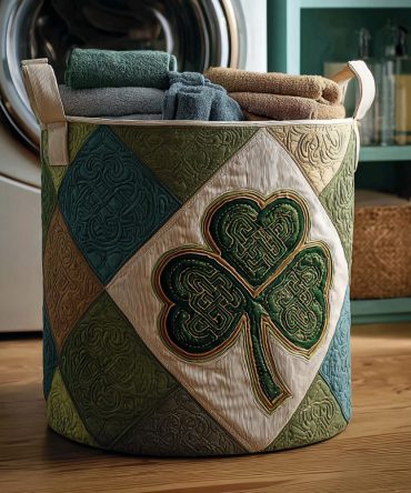 Golden Shamrock Dream Quilted Laundry Hamper - Lucky-Themed Foldable Laundry Organizer With Reinforced Handles, Machine-Washable, Decorative Home Storage