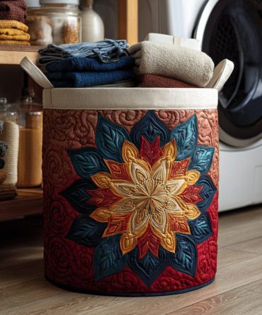 Golden Snowflake Bloom Quilted Laundry Hamper – Elegant Collapsible Fabric Storage Bin With Handles For Holiday & Year-Round Decor