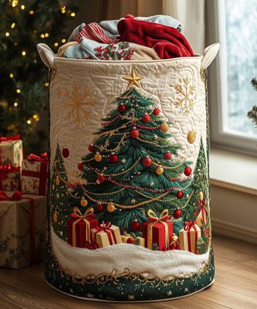 Golden Spruce Quilted Laundry Hamper — Rustic Quilted Fabric Basket, Large Collapsible Washable Laundry Organizer With Handles
