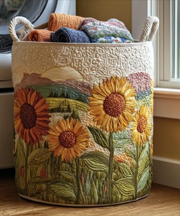 Golden Sunflower Quilted Laundry Hamper – Vibrant Sunflower Fabric Basket With Reinforced Handles, Foldable Decorative Organizer For Home