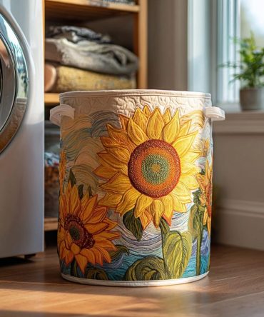 Golden Sunflower Quilted Laundry Hamper — Radiant Sunflower Fabric Bin With Handles, Collapsible Decorative Organizer For Home & Dorm