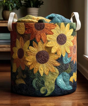 Golden Sunflowers Quilted Laundry Hamper - Sun-Kissed Foldable Fabric Basket With Handles, Durable & Machine-Washable Organizer