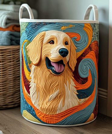 Luxe Golden Swirl Quilted Laundry Hamper — Decorative Fabric Basket With Reinforced Handles, Roomy Foldable Laundry Organizer