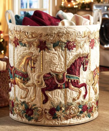 Luxury Golden Tapestry Quilted Laundry Hamper – Foldable Decorative Laundry Basket With Reinforced Handles For Bedroom & Bathroom