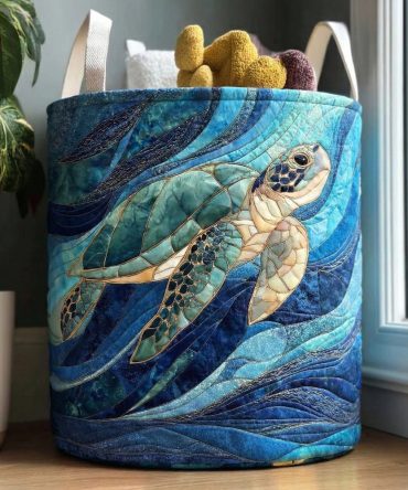 Golden Tide Journey Quilted Laundry Hamper - Elegant Coastal Foldable Laundry Organizer With Durable Handles, Machine-Washable, Space-Saving Design