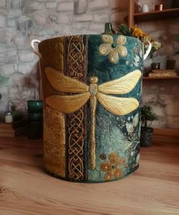 Golden Wing Haven Quilted Laundry Hamper – Plush Fabric Storage Basket With Elegant Print, Collapsible & Machine-Washable Liner For Home Décor