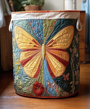 Golden Wings Quilted Fabric Hamper – Luxe Collapsible Laundry Basket With Metallic Accent Look, Machine-Washable Quilting & Comfortable Carry Handles