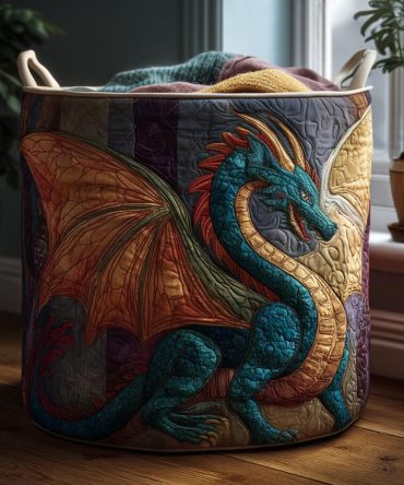 Golden Wyvern Quilted Laundry Hamper — Luxe Metallic Dragon Motif Collapsible Fabric Basket, Stylish Storage Organizer For Bedroom & Office