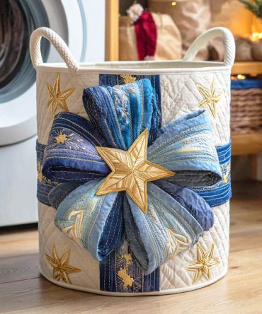 Luxury Quilted Holiday Laundry Hamper With Gold Bow Accent - Spacious Collapsible Fabric Basket, Lined & Gift-Ready Christmas Storage
